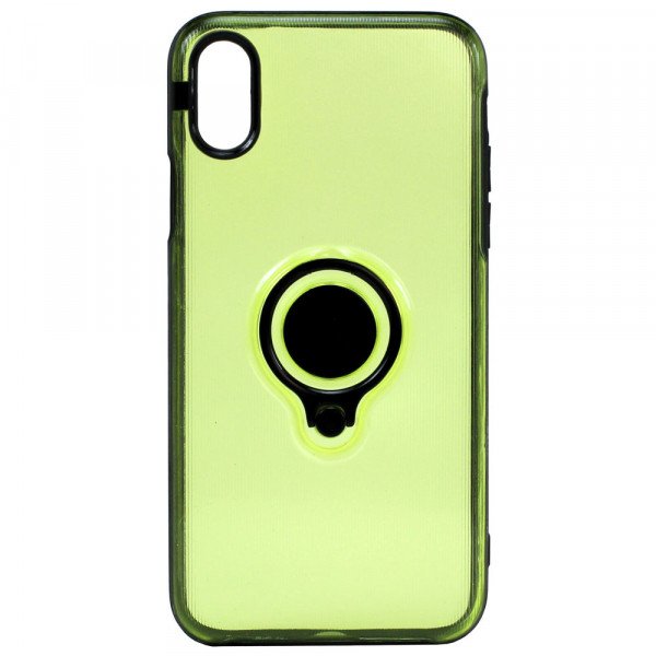 Wholesale iPhone X (Ten) 360 Neon Rotating Ring Stand Hybrid Case with Metal Plate (Green)